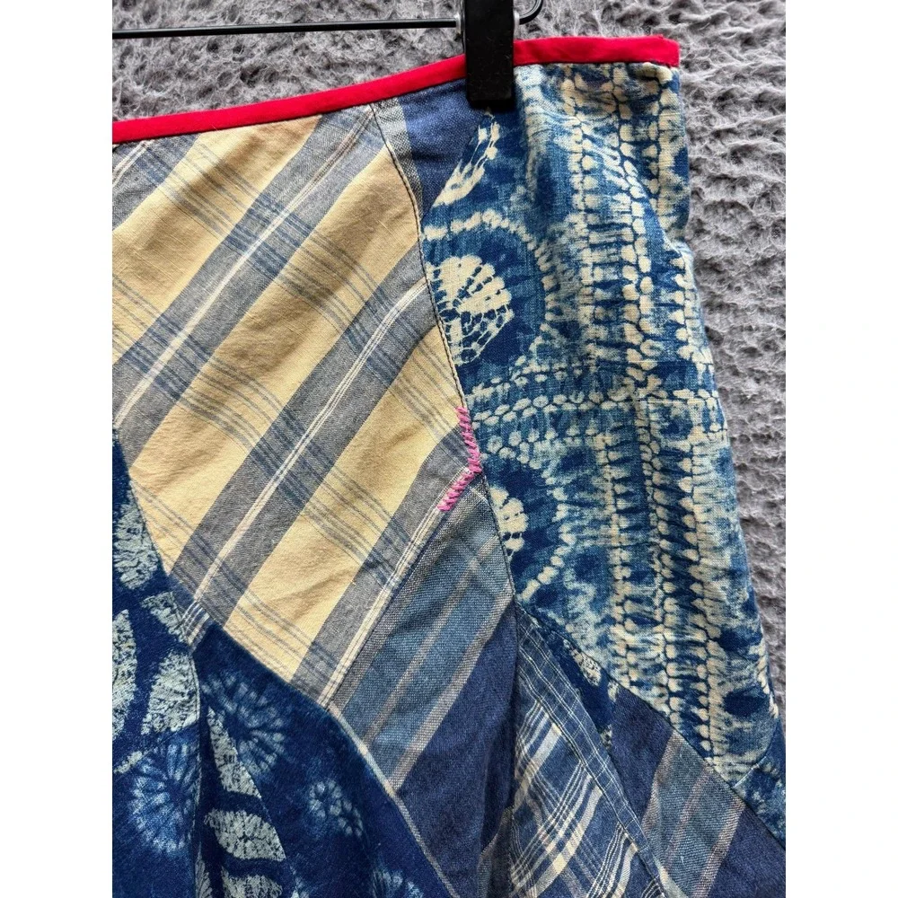 Ralph Lauren Linen-Cotton Patchwork Flared Maxi Skirt Indigo Womens Size 12